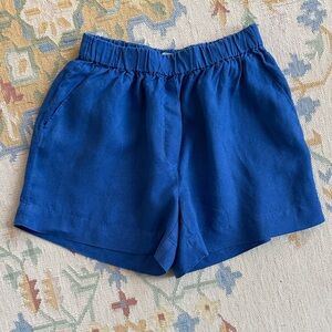 Everlane High Waist Blue Linen Shorts